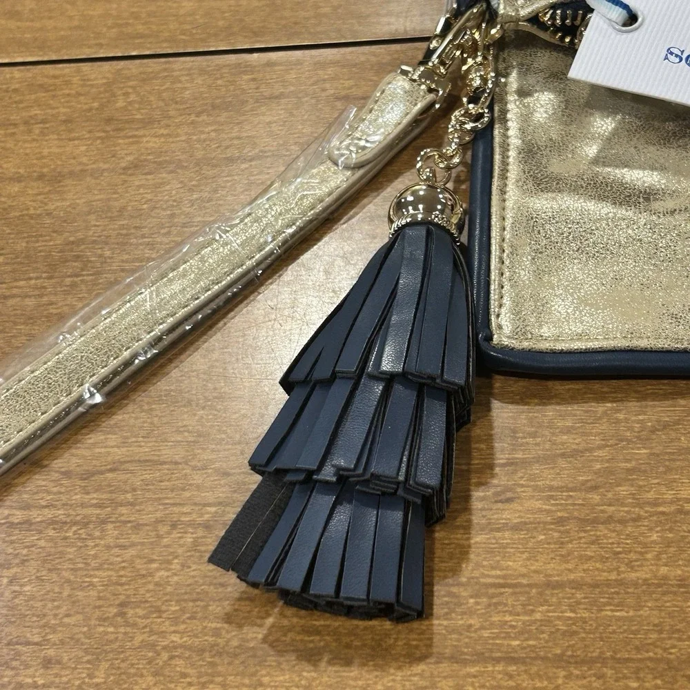 Southern Tide Clutch Womens Zipper Magnetic Gold Metallic Purse Bag Wristlet NWT